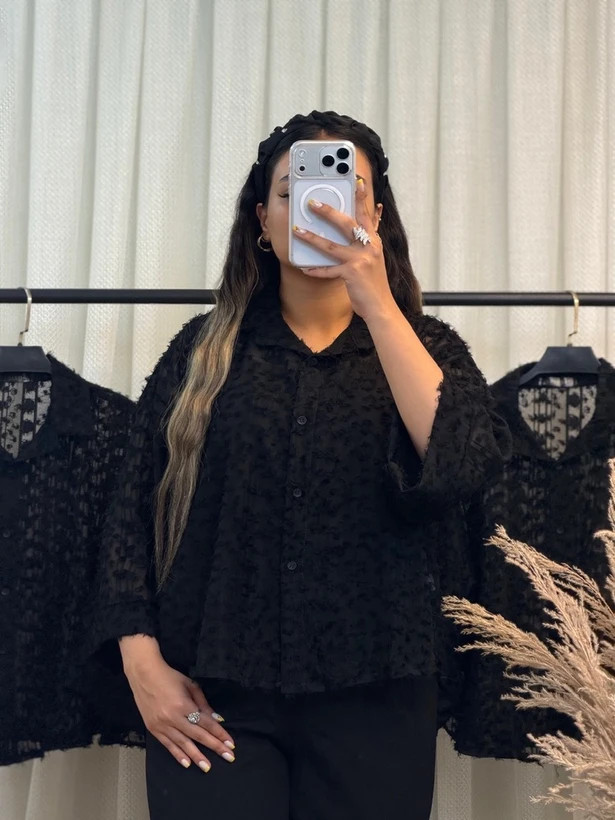 شومیز شیشه ای مشکی پر
